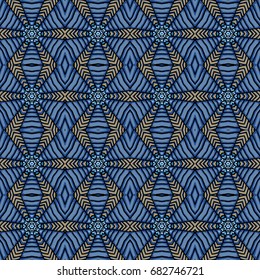 Seamless striped vector pattern. Vintage colored decorative repainting background with tribal and ethnic motifs. Abstract geometric roughly hatched shapes colored with hand drawn brush stokes.