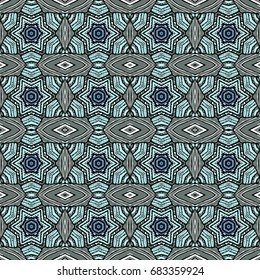 Seamless striped vector pattern. Vintage colored decorative repainting background with tribal and ethnic motifs. Abstract geometric roughly hatched shapes colored with hand drawn brush stokes.