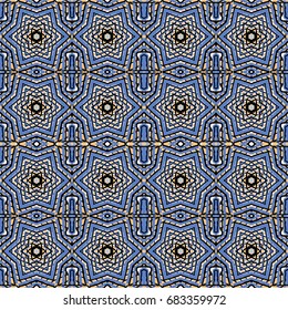 Seamless striped vector pattern. Vintage colored decorative repainting background with tribal and ethnic motifs. Abstract geometric roughly hatched shapes colored with hand drawn brush stokes.