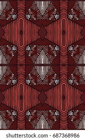 Seamless striped vector pattern. Vintage colored decorative repainting background with tribal and ethnic motifs. Abstract geometric roughly hatched shapes colored with hand drawn brush stokes.