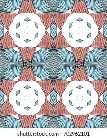 Seamless striped vector pattern. Vintage colored decorative repainting background with tribal and ethnic motifs. Abstract geometric roughly hatched shapes colored with hand drawn brush stokes.