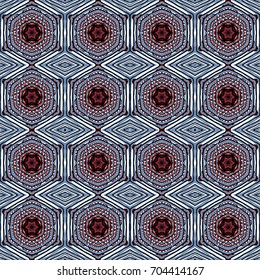 Seamless striped vector pattern. Vintage colored decorative repainting background with tribal and ethnic motifs. Abstract geometric roughly hatched shapes colored with hand drawn brush stokes.