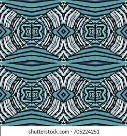 Seamless striped vector pattern. Vintage colored decorative repainting background with tribal and ethnic motifs. Abstract geometric roughly hatched shapes colored with hand drawn brush stokes.