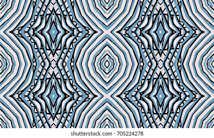 Seamless striped vector pattern. Vintage colored decorative repainting background with tribal and ethnic motifs. Abstract geometric roughly hatched shapes colored with hand drawn brush stokes.