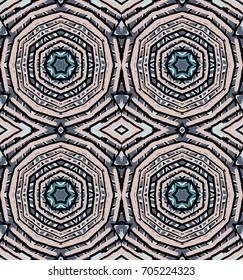 Seamless striped vector pattern. Vintage colored decorative repainting background with tribal and ethnic motifs. Abstract geometric roughly hatched shapes colored with hand drawn brush stokes.
