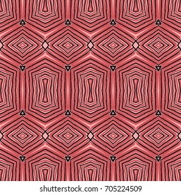 Seamless striped vector pattern. Vintage colored decorative repainting background with tribal and ethnic motifs. Abstract geometric roughly hatched shapes colored with hand drawn brush stokes.