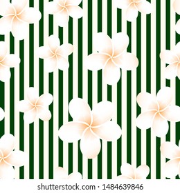 Seamless striped vector tropical pattern. Plumeria, frangipani.
