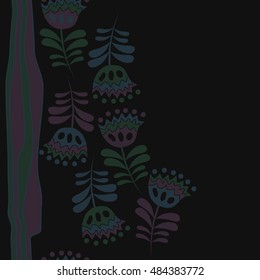 Seamless  striped vertical   pattern of floral motif . Hand drawn.