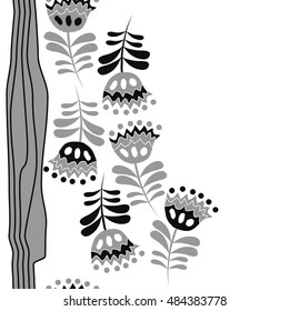 Seamless  striped vertical   pattern of floral motif . Hand drawn.