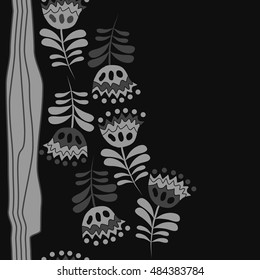 Seamless  striped vertical   pattern of floral motif . Hand drawn.