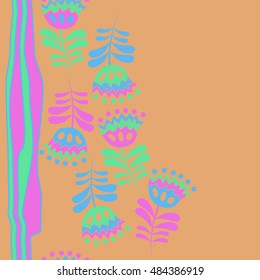 Seamless  striped vertical   pattern of floral motif . Hand drawn.