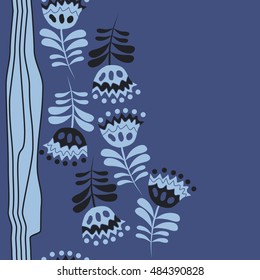 Seamless  striped vertical   pattern of floral motif . Hand drawn.
