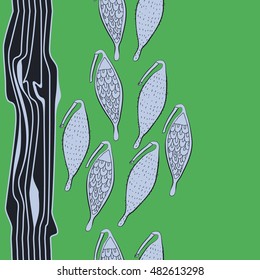 Seamless  striped  vertical  pattern with  stylized    fruits . Hand drawn.