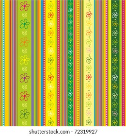 Seamless striped vivid summer pattern with floral application. vector