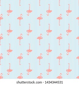 Seamless striped wallpaper with flamingos. Cartoon birds. Print for polygraphy, shirts and textiles. Abstract texture. Pattern for design. Colorful illustration
