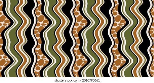 Seamless striped wavy with animal skin pattern.Vector design for fashion print and backgrounds.
