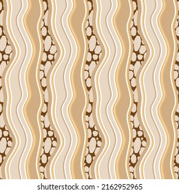 Seamless striped wavy with animal skin pattern. Vector Illustration.