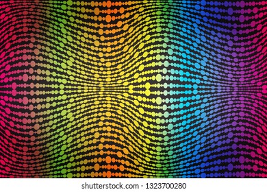 Seamless striped wavy pattern with garlands rainbow gradient balls. Vector image. Eps 10