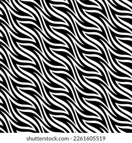 Seamless striped zebra pattern.  Wavy and rippled black and white lines. Great as a texture or background. Abstract decorative vector illustration for textile, wrapping, print, and web.
