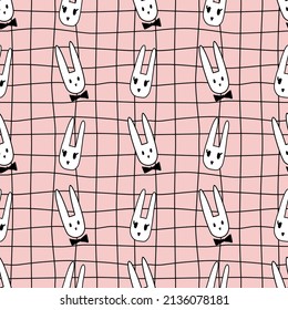 Seamless stripes background with little bunnies. Happy Easter. Seamless pattern. Wrapping paper pattern. Patterns for decorating banners, wallpaper.