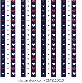 seamless stripes with harte pattern on white background