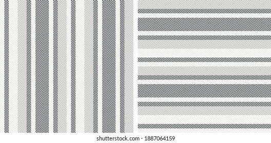 Seamless stripes pattern set. Textured herringbone grey and white background vector for dress, coat, skirt, shorts, shirt, or other modern fashion fabric design.