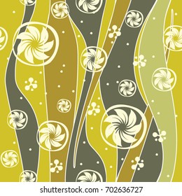 Seamless stripes and rolls pattern, green color variation. Pattern color swatch included