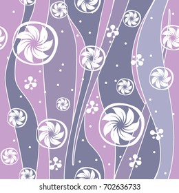 Seamless stripes and rolls pattern, lilac color variation. Pattern color swatch included