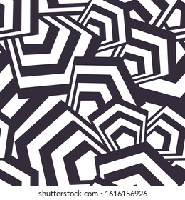 Seamless Stripped Geometric Pattern. Modern Black and White Vector Background. Mix of Tangled Interlaced Lines