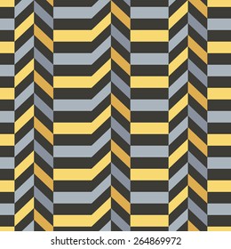 Seamless Stripped Geometrical Background. Print for Textile Design. Gray and Yellow Shapes on Dark