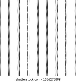 Seamless strips pattern. Fabric, textile, print in vector. Tribal motif in black and white. Seamless rustic background texture of vertical lines.