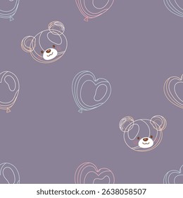 Seamless stroke pattern with bears and heart balloons
