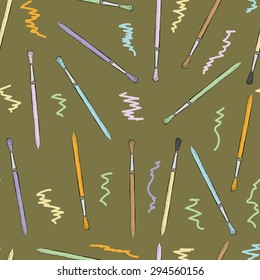 Seamless structure with brushes and a scribble on a brown background