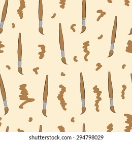 Seamless structure with brushes and a scribble on a brown background