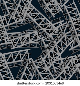 seamless structure in the form of an abstract pattern from a pile of metal structures for prints on fabrics, wallpapers, banners, as well as for interior design in an industrial style
