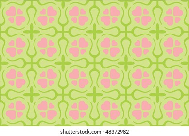 Seamless structure with hearts green and pink