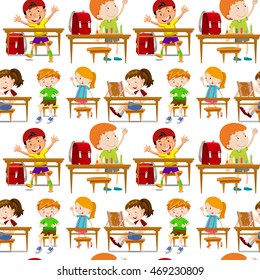 Seamless students in classroom illustration