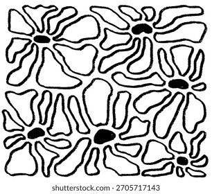 Estilo sem emenda mão desenhado padrão floral preto e branco negrito com flores margaridas abstratas para fundo têxtil ou papel de parede