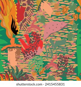 Seamless style pattern with wild flowers on colorful background. Simple scandinavian style. Vector illustration. Rustic, scarf, style pattern design. Fabric and textile. 
