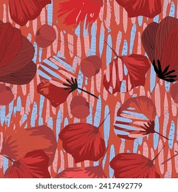 Seamless style pattern with wild flowers on colorful background. Simple scandinavian style. Vector illustration. Rustic, scarf, style pattern design. Fabric and textile. 