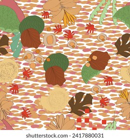 Seamless style pattern with wild flowers on colorful background. Simple scandinavian style. Vector illustration. Rustic, scarf, style pattern design. Fabric and textile. 