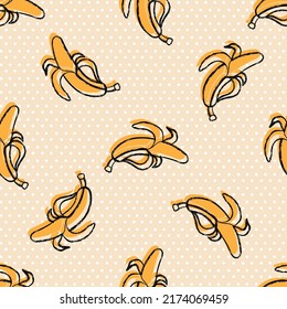 Seamless stylish banana pattern with fresh yellow bananas background in flat style. Fruite pattern for cloth, textile, wrap, tshirt, bermudas and other design.