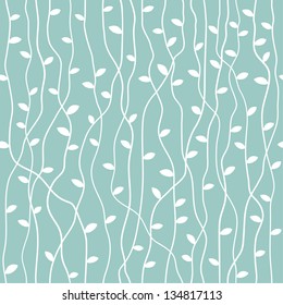 Seamless stylish blue pattern with leaves. Vector illustration