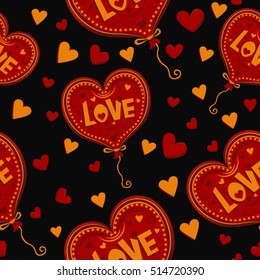 Seamless stylish cartoon pattern with hearts love. Vector illustration