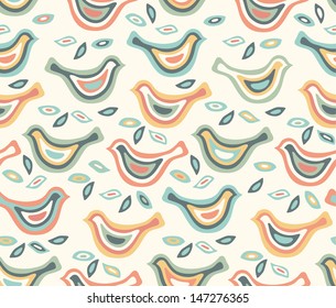 Seamless stylish color pattern with birds. Vector illustration