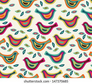 Seamless stylish color pattern with birds. Vector illustration