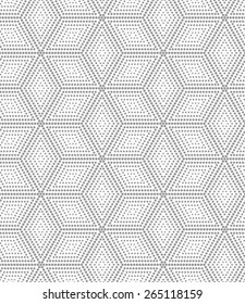 Seamless stylish dotted geometric background. Modern abstract pattern made with dotts. Flat monochrome design.Gray dotted cubes with offset.