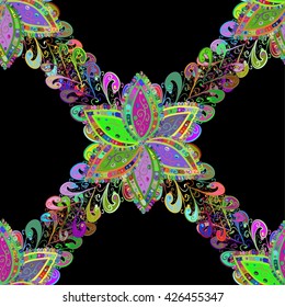Seamless Stylish Floral Pattern. Mix of Colorful Flowers on Black. Background for Textile Design