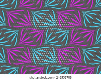 Seamless stylish geometric background. Modern abstract pattern. Flat textured design.Textured ornament with purple and blue floral elements.