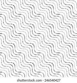 Seamless stylish geometric background. Modern abstract pattern. Flat monochrome design.Repeating ornament of dotted wavy diagonal lines.
